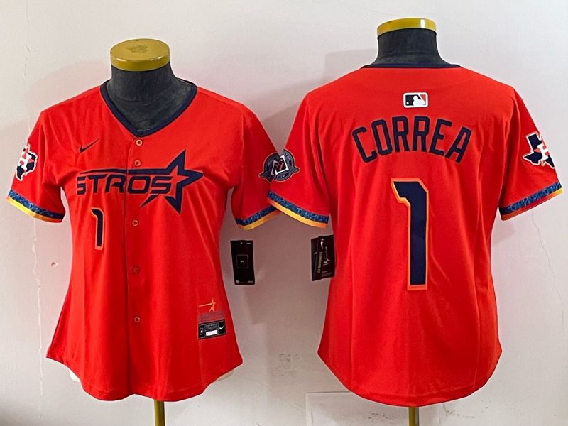 Youth 2025 Houston Astros #1 Correa Orange Four generations Joint Name Nike MLB Jersey style 04